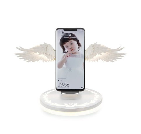 Chargeur sans fil avec ailes d’ange illuminées, design unique et élégant - IVOIRART.COM