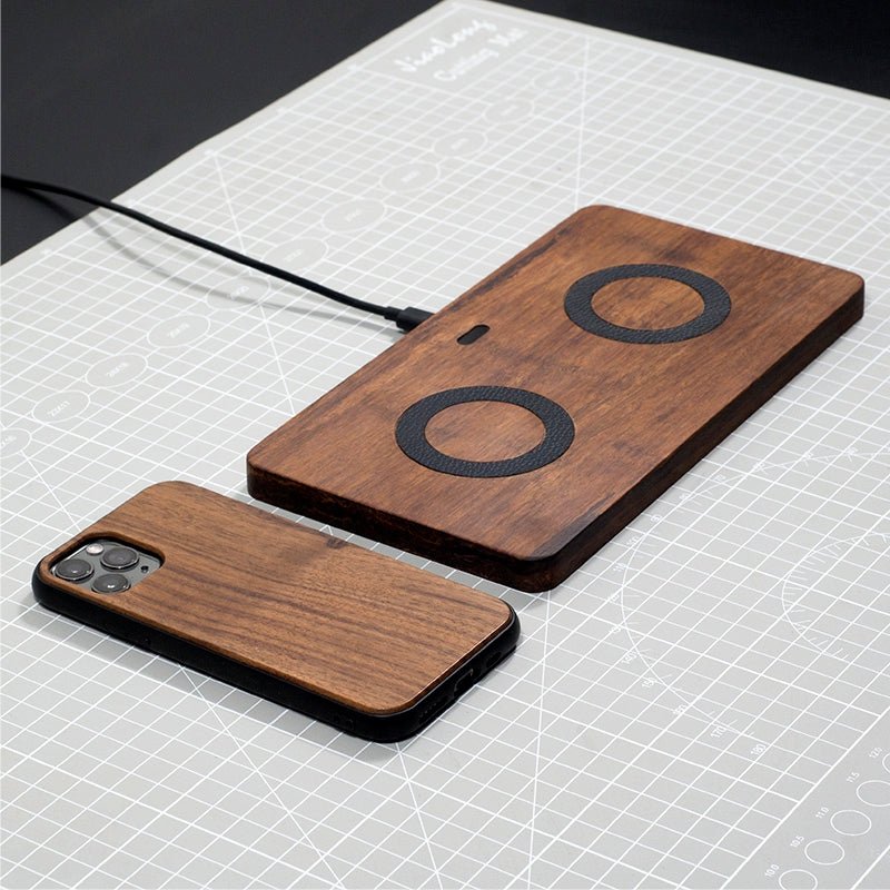 Chargeur sans fil double pour casque et téléphone mobile – design bois élégant - IVOIRART.COM
