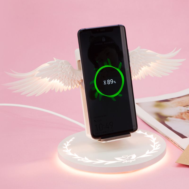 Chargeur sans fil Qi universel avec ailes d'ange LED colorées pour téléphone rapide - IVOIRART.COM