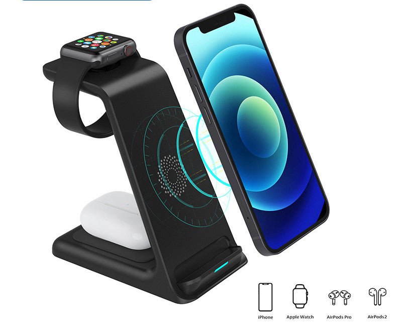 Chargeur sans fil vertical 3-en-1 15W à double bobine, support de bureau rapide - IVOIRART.COM