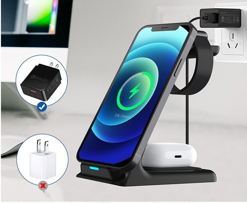 Chargeur sans fil vertical 3-en-1 15W à double bobine, support de bureau rapide - IVOIRART.COM