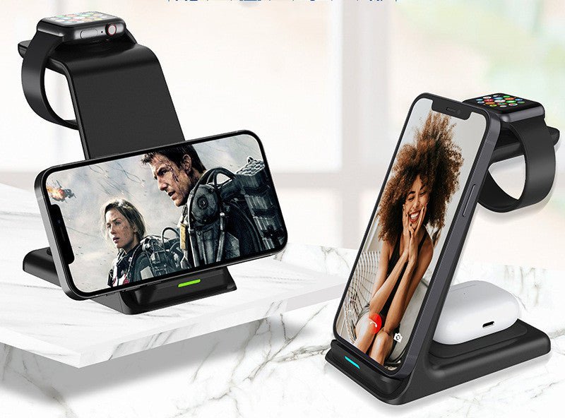Chargeur sans fil vertical 3-en-1 15W à double bobine, support de bureau rapide - IVOIRART.COM