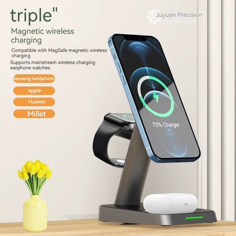 Chargeur sans fil vertical trois-en-un pour téléphone mobile et montre, pratique et élégant - IVOIRART.COM