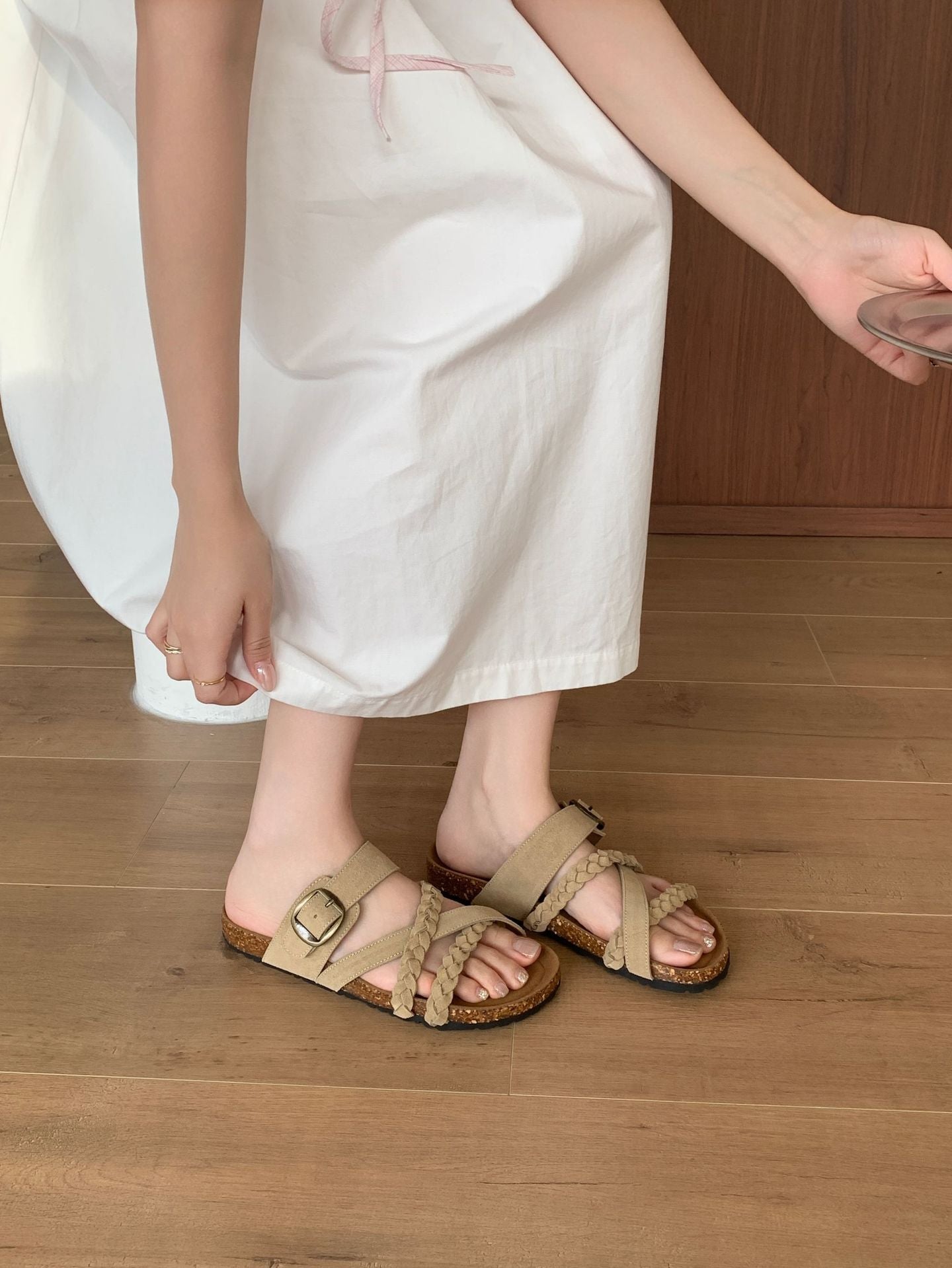 Chaussons tissés d'extérieur style rétro Mori, bouts ouverts, semelle souple - IVOIRART.COM