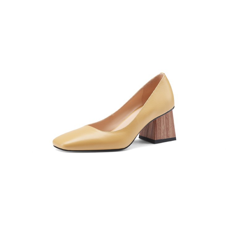 Chaussures à talons hauts avec bout carré et talon épais en cuir de vache - IVOIRART.COM