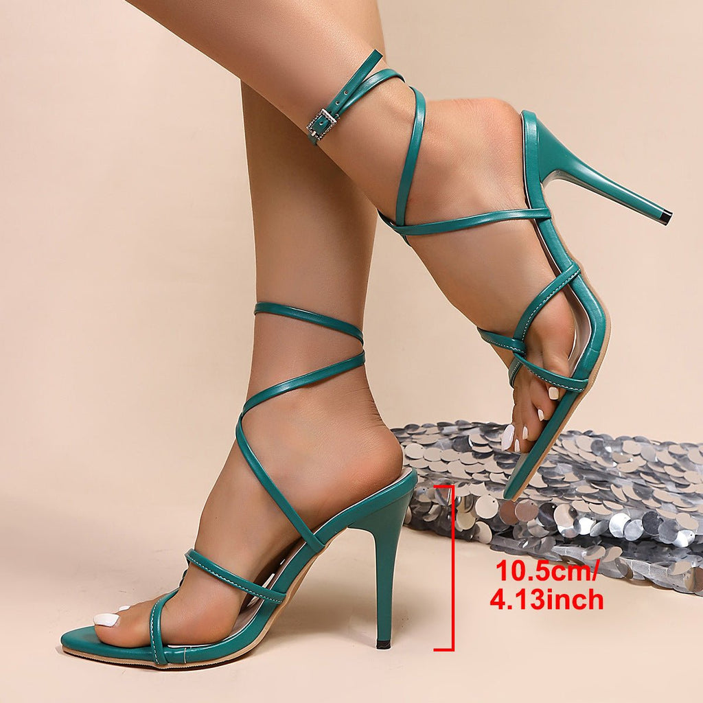 Chaussures à talons hauts ouverts d’hiver style européen et américain à lacets - IVOIRART.COM