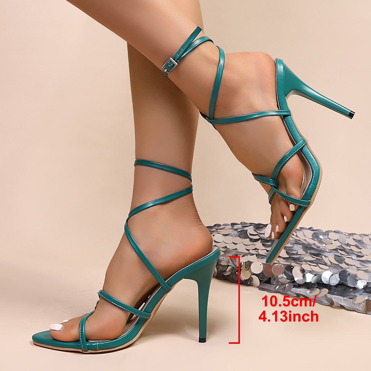 Chaussures à talons hauts ouverts d’hiver style européen et américain à lacets - IVOIRART.COM