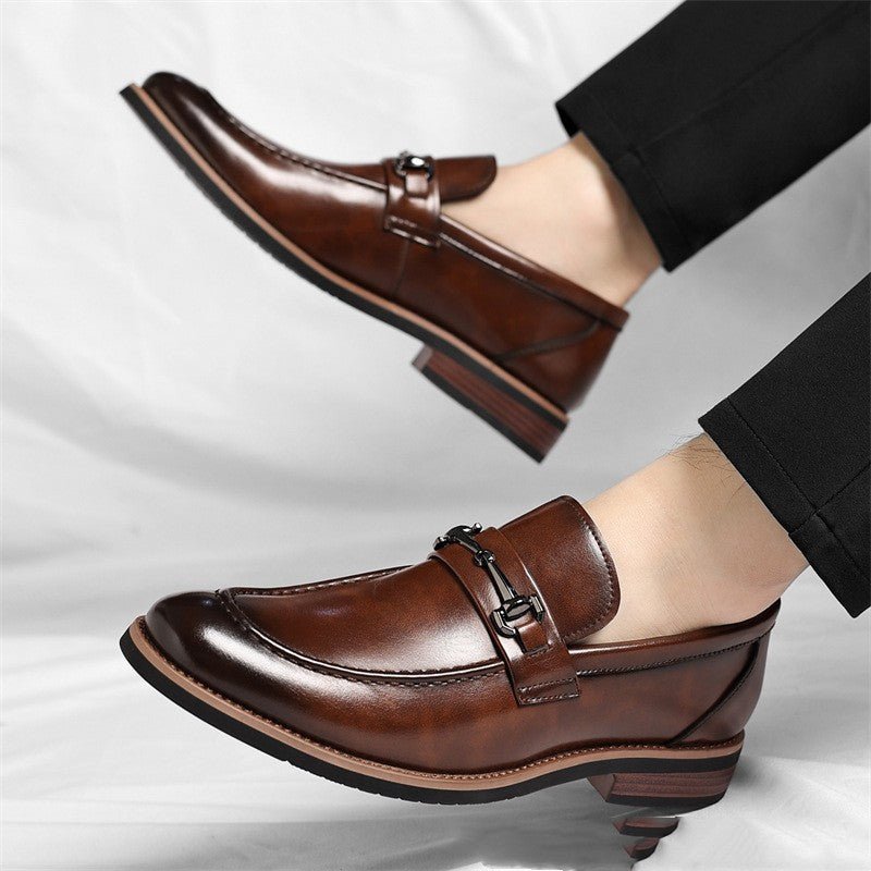 Chaussures business talon bas semelle souple cuir recyclé noir et marron pointu. - IVOIRART.COM