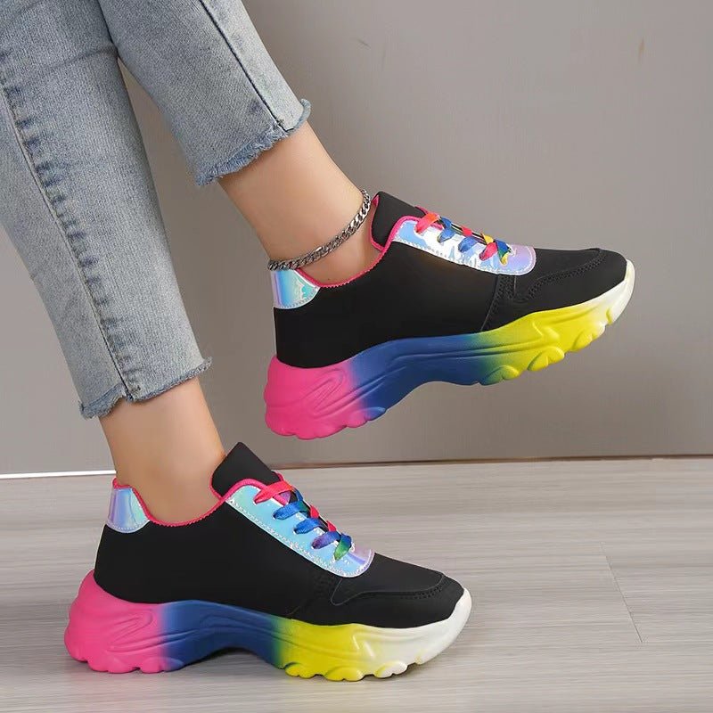 Chaussures de sport pour femmes style INS arc-en-ciel, semelle épaisse, lacets, légères - IVOIRART.COM