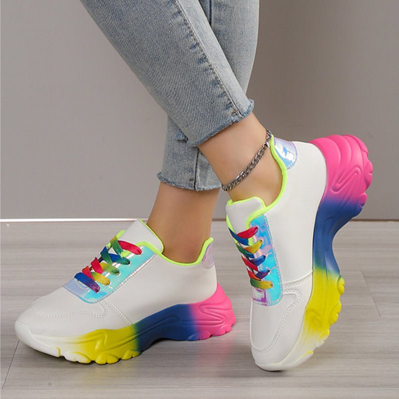 Chaussures de sport pour femmes style INS arc-en-ciel, semelle épaisse, lacets, légères - IVOIRART.COM