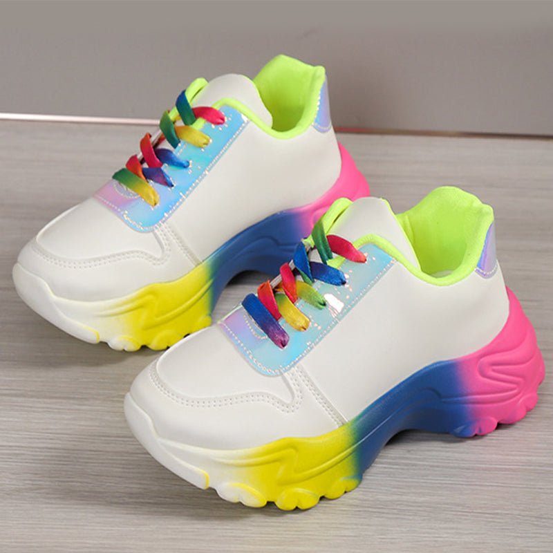 Chaussures de sport pour femmes style INS arc-en-ciel, semelle épaisse, lacets, légères - IVOIRART.COM
