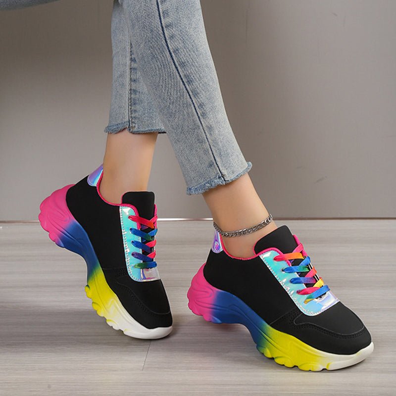 Chaussures de sport pour femmes style INS arc-en-ciel, semelle épaisse, lacets, légères - IVOIRART.COM