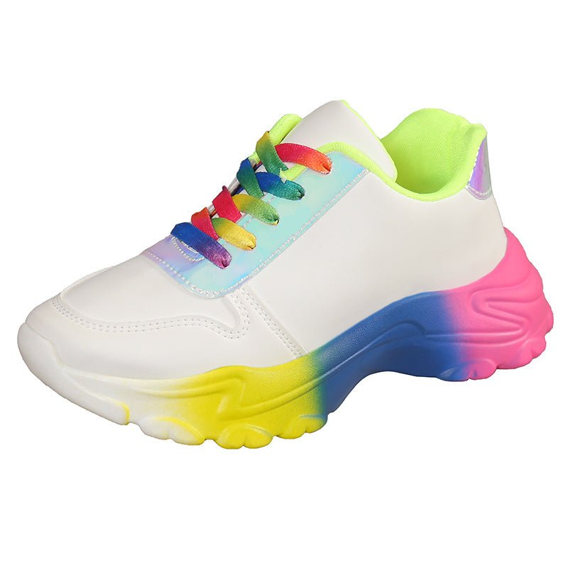 Chaussures de sport pour femmes style INS arc-en-ciel, semelle épaisse, lacets, légères - IVOIRART.COM