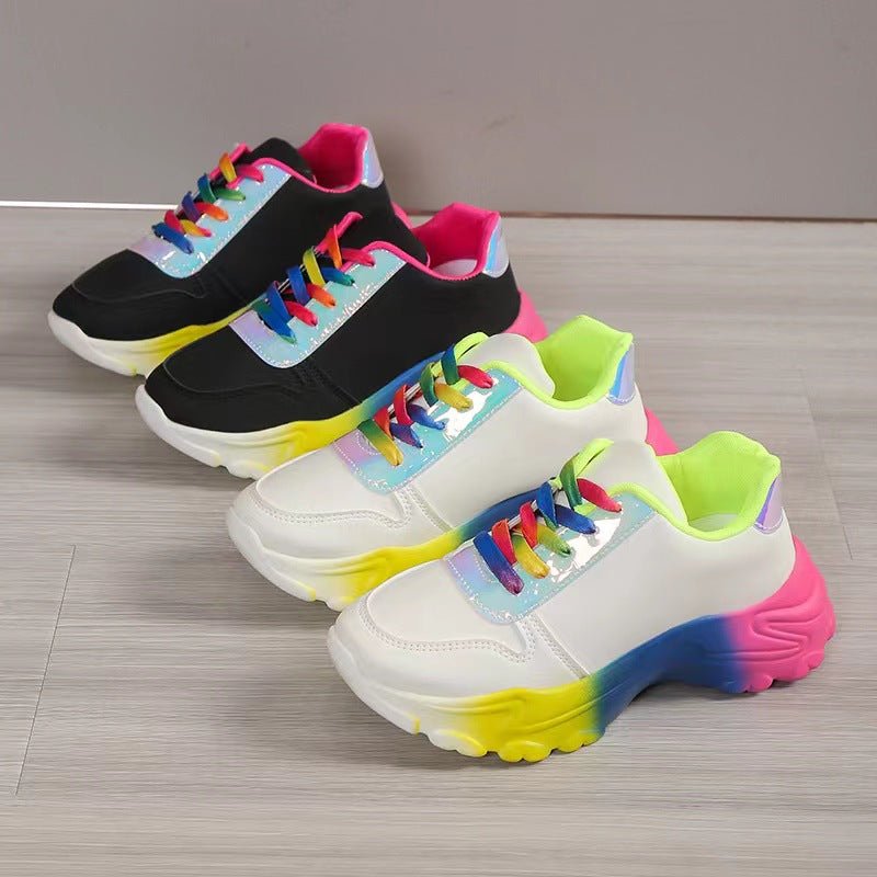 Chaussures de sport pour femmes style INS arc-en-ciel, semelle épaisse, lacets, légères - IVOIRART.COM