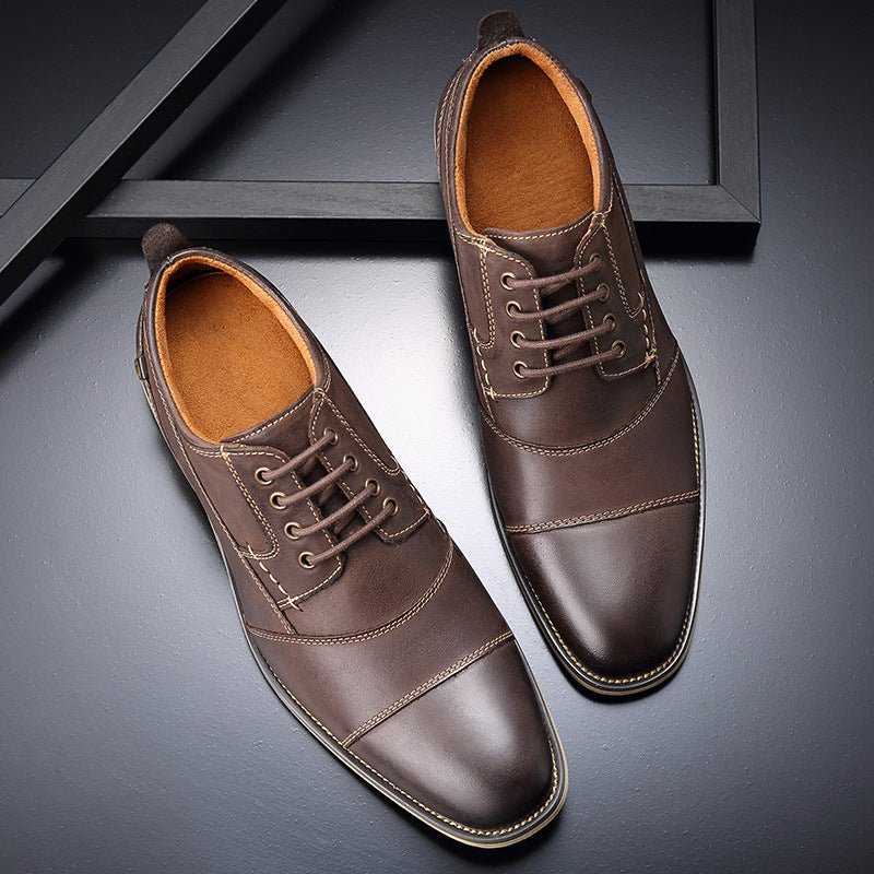Chaussures décontractées en cuir à lacets — semelle en caoutchouc, noir / marron - IVOIRART.COM