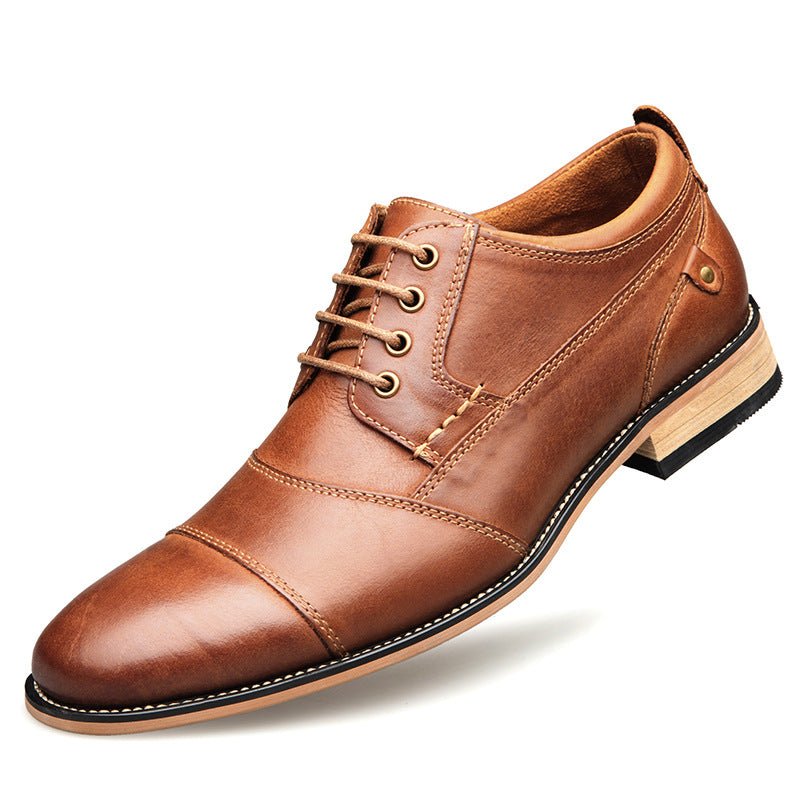 Chaussures décontractées en cuir à lacets — semelle en caoutchouc, noir / marron - IVOIRART.COM