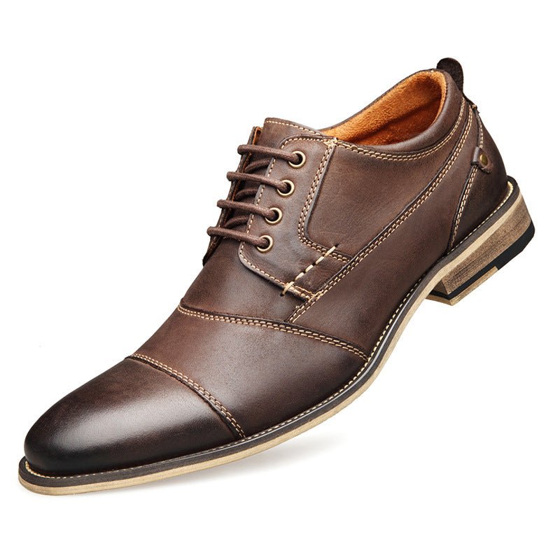 Chaussures décontractées en cuir à lacets — semelle en caoutchouc, noir / marron - IVOIRART.COM