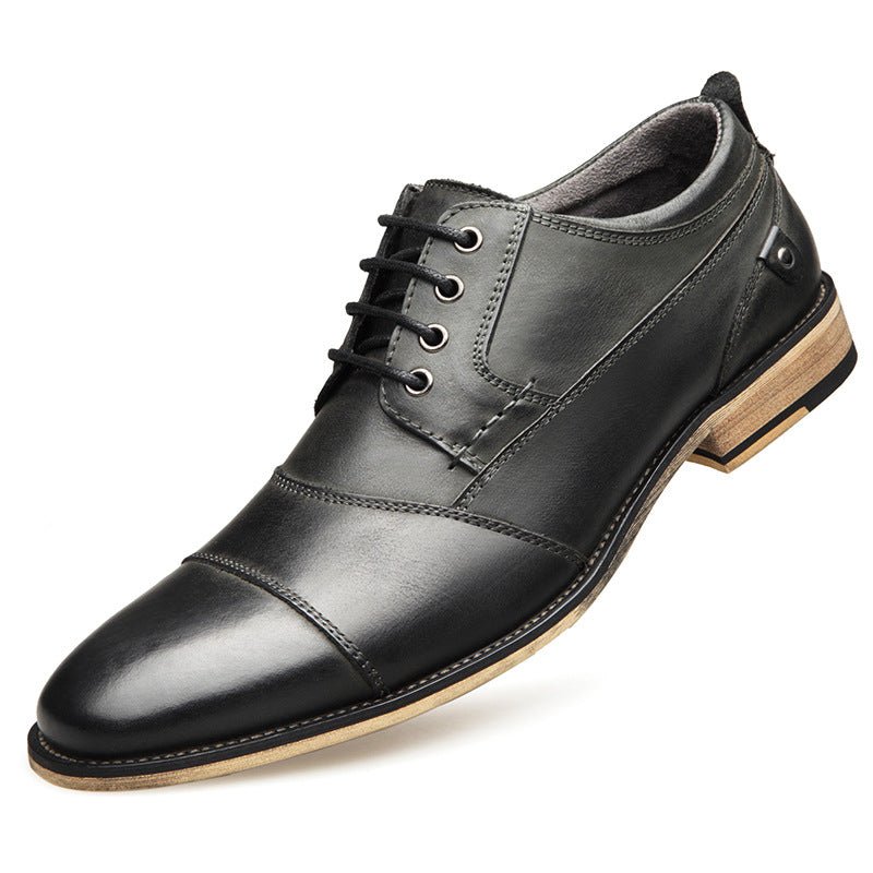 Chaussures décontractées en cuir à lacets — semelle en caoutchouc, noir / marron - IVOIRART.COM