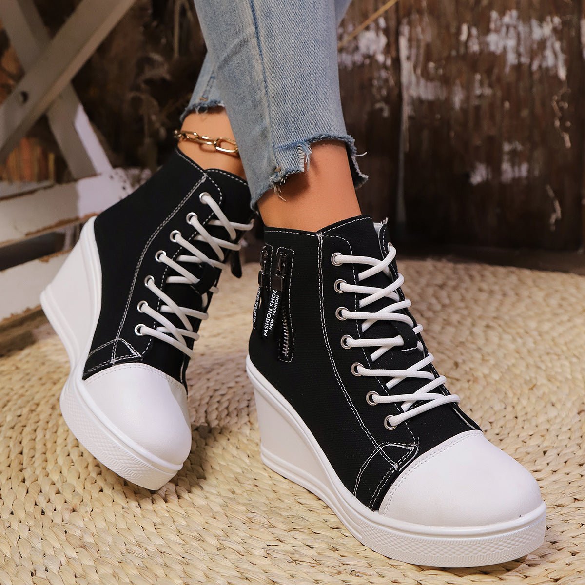 Chaussures décontractées grandes pointures pour femmes à semelle épaisse et compensée - IVOIRART.COM