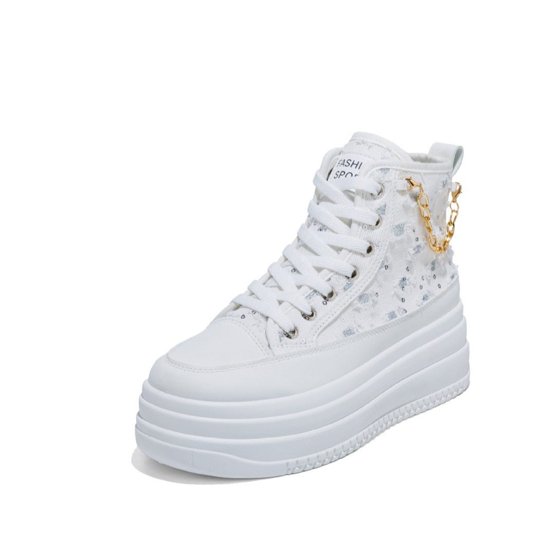 Chaussures décontractées pour femmes en jean avec lanière chaîne tendance - IVOIRART.COM