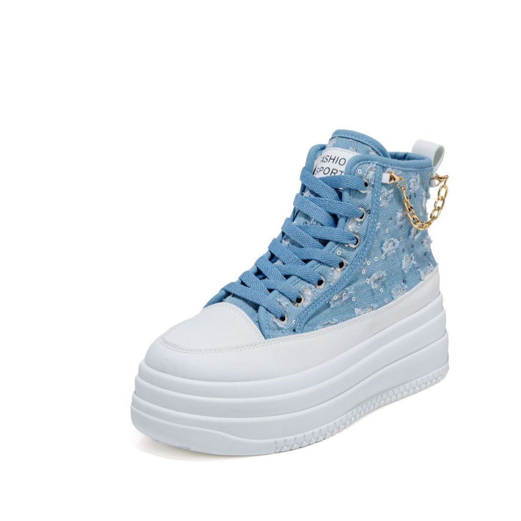 Chaussures décontractées pour femmes en jean avec lanière chaîne tendance - IVOIRART.COM