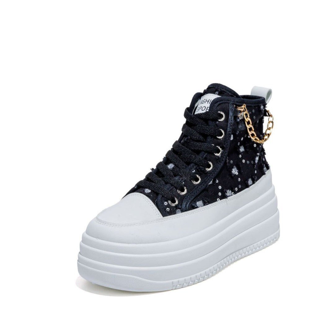 Chaussures décontractées pour femmes en jean avec lanière chaîne tendance - IVOIRART.COM