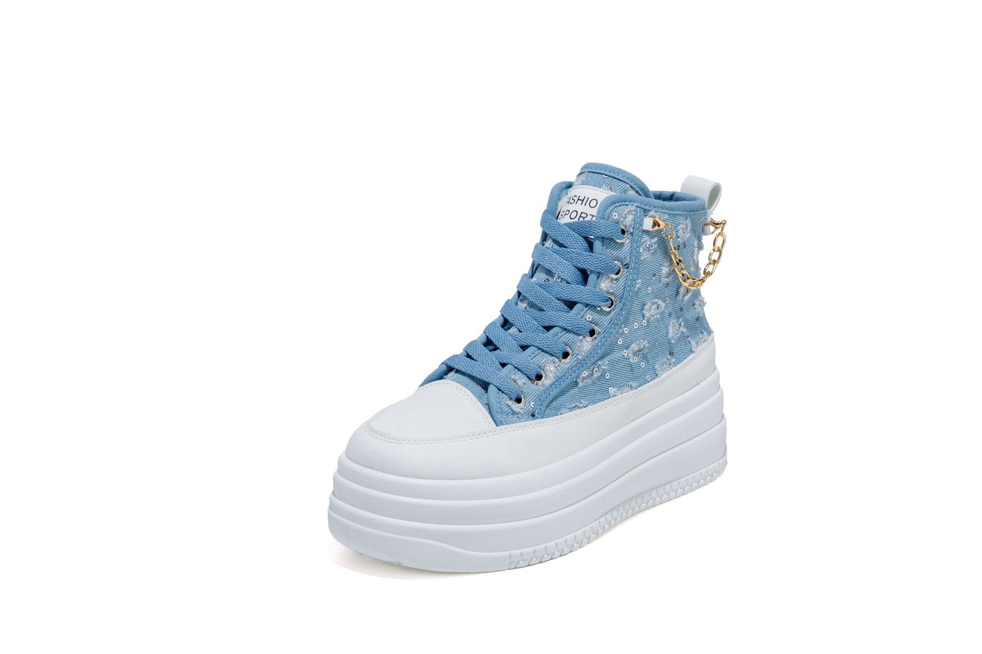 Chaussures décontractées pour femmes en jean avec lanière chaîne tendance - IVOIRART.COM