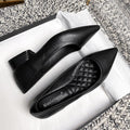 Chaussures élégantes en cuir noir à talon bas épais, semelle souple, bout pointu, parfaites pour le travail - IVOIRART.COM
