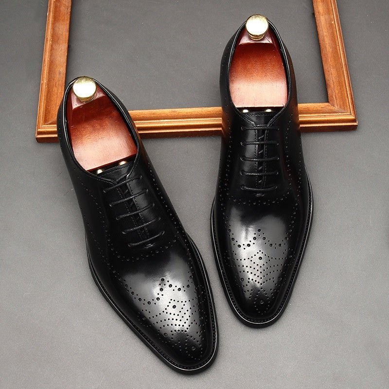 Chaussures en cuir homme pointues style britannique pour tenue business lacets . - IVOIRART.COM