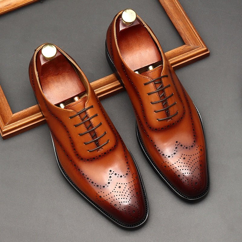 Chaussures en cuir homme pointues style britannique pour tenue business lacets . - IVOIRART.COM