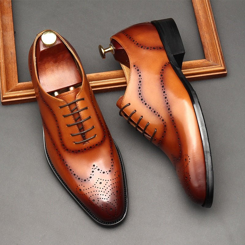 Chaussures en cuir homme pointues style britannique pour tenue business lacets . - IVOIRART.COM
