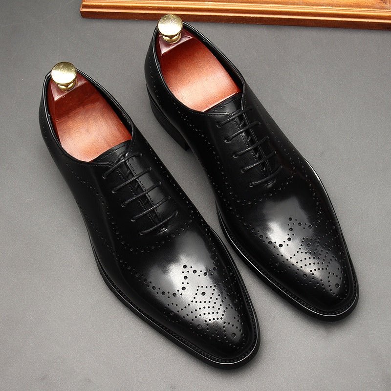 Chaussures en cuir homme pointues style britannique pour tenue business lacets . - IVOIRART.COM