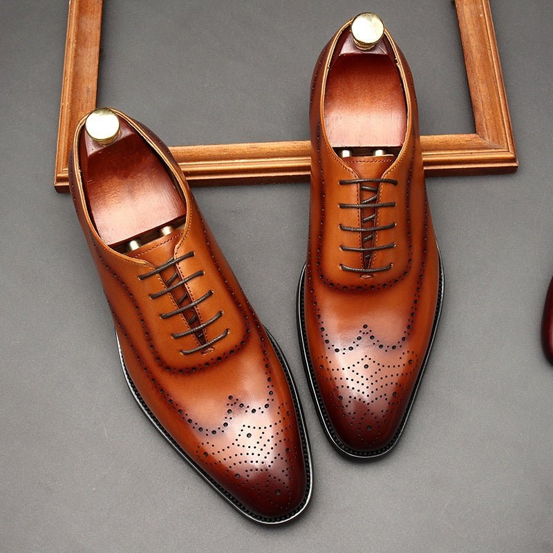 Chaussures en cuir homme pointues style britannique pour tenue business lacets . - IVOIRART.COM