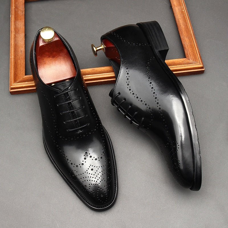 Chaussures en cuir homme pointues style britannique pour tenue business lacets . - IVOIRART.COM