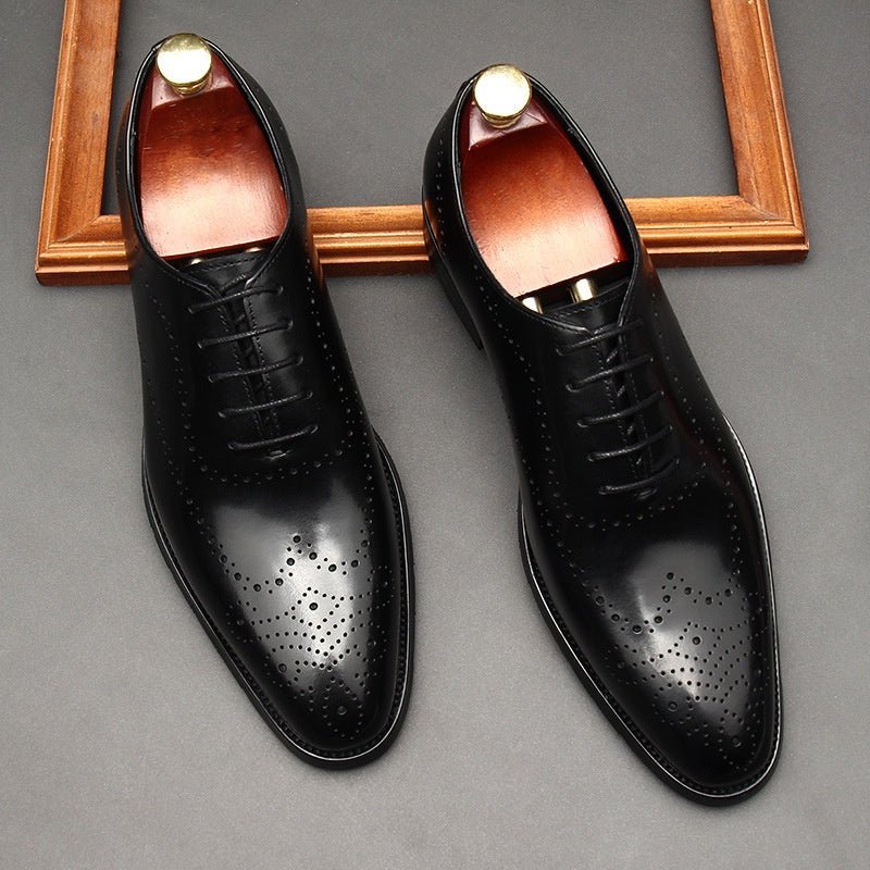 Chaussures en cuir homme pointues style britannique pour tenue business lacets . - IVOIRART.COM