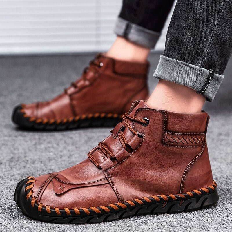 Chaussures en cuir pour homme - Bottines décontractées, semelle caoutchouc hiver - IVOIRART.COM