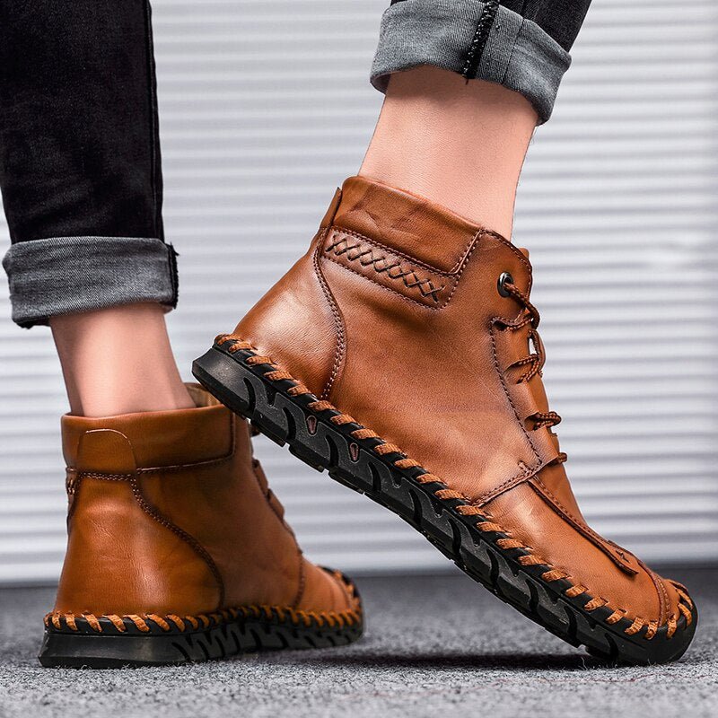 Chaussures en cuir pour homme - Bottines décontractées, semelle caoutchouc hiver - IVOIRART.COM