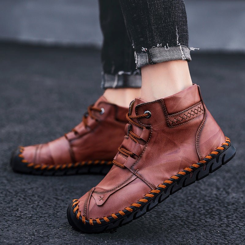 Chaussures en cuir pour homme - Bottines décontractées, semelle caoutchouc hiver - IVOIRART.COM