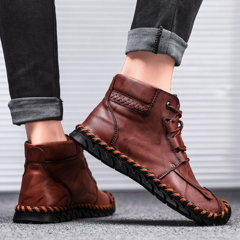 Chaussures en cuir pour homme - Bottines décontractées, semelle caoutchouc hiver - IVOIRART.COM