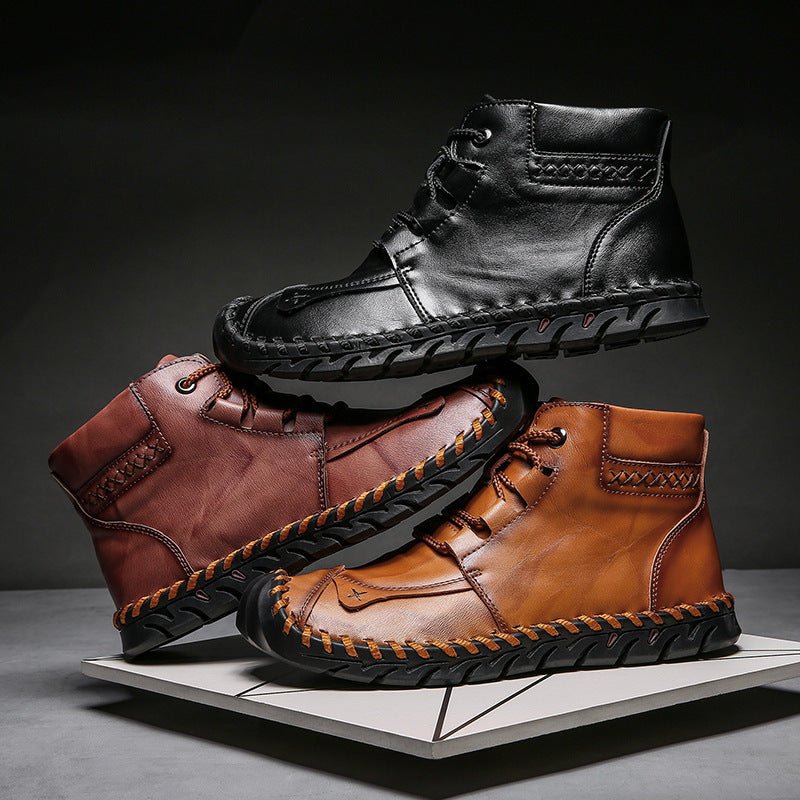 Chaussures en cuir pour homme - Bottines décontractées, semelle caoutchouc hiver - IVOIRART.COM