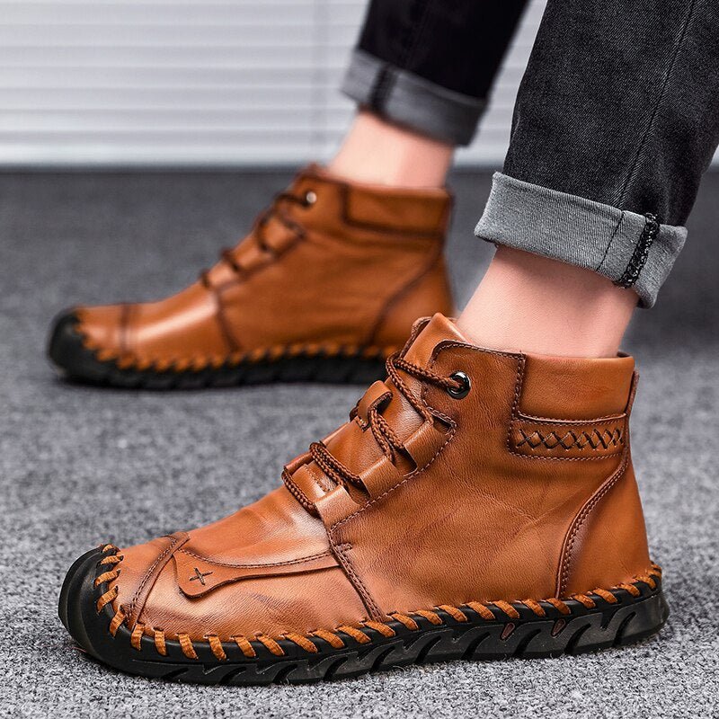 Chaussures en cuir pour homme - Bottines décontractées, semelle caoutchouc hiver - IVOIRART.COM