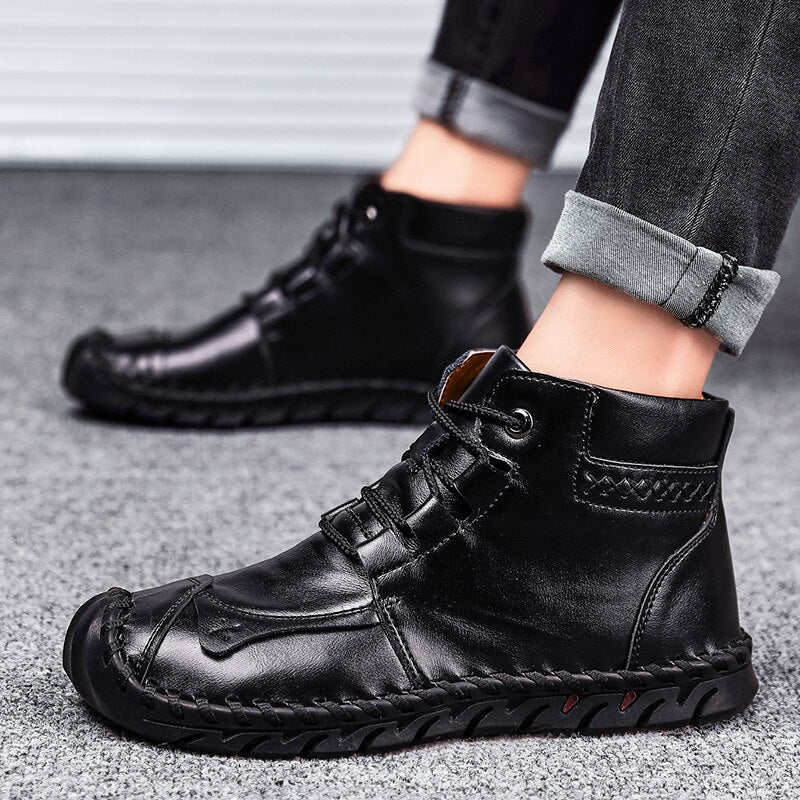 Chaussures en cuir pour homme - Bottines décontractées, semelle caoutchouc hiver - IVOIRART.COM