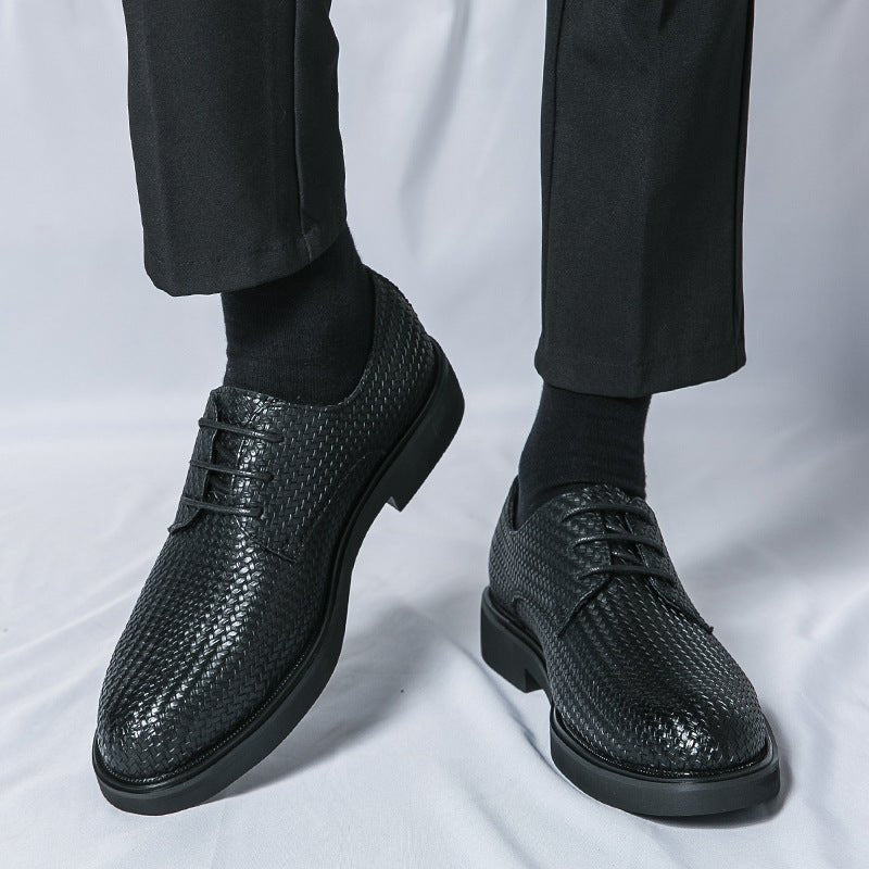Chaussures en cuir tressé 3D grande taille plateformes homme style britannique + - IVOIRART.COM