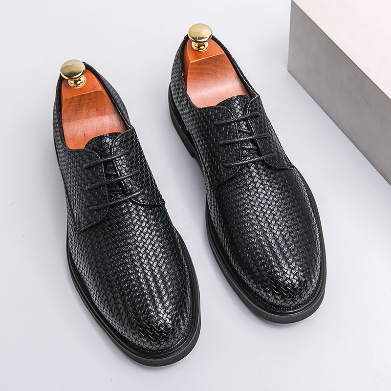 Chaussures en cuir tressé 3D grande taille plateformes homme style britannique + - IVOIRART.COM