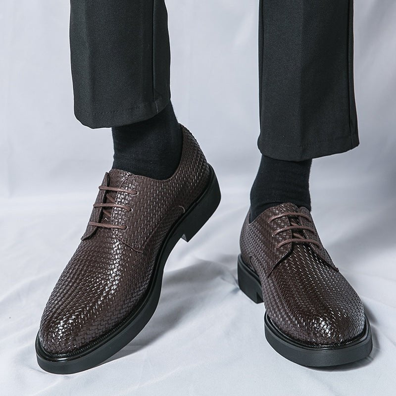 Chaussures en cuir tressé 3D grande taille plateformes homme style britannique + - IVOIRART.COM