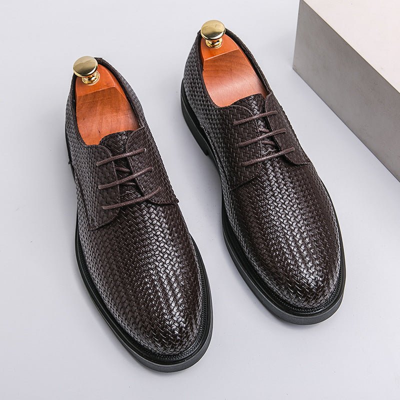 Chaussures en cuir tressé 3D grande taille plateformes homme style britannique + - IVOIRART.COM
