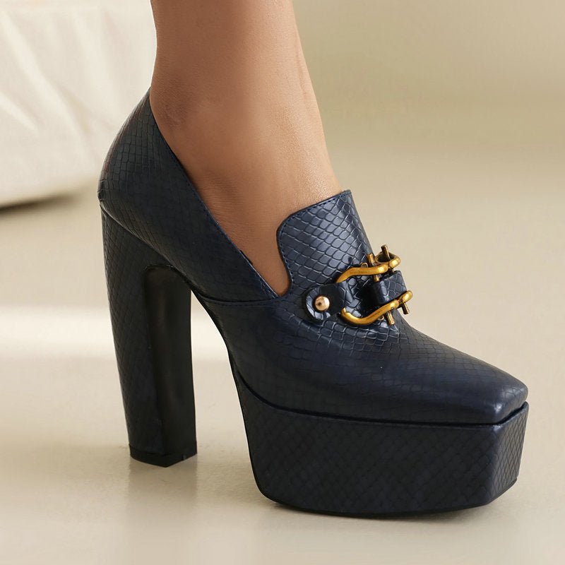Chaussures femme à talon bloc imprimé serpent, bout carré et talon épais - IVOIRART.COM