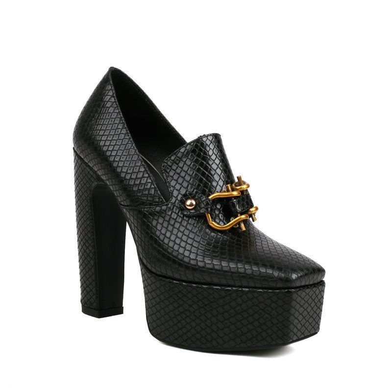 Chaussures femme à talon bloc imprimé serpent, bout carré et talon épais - IVOIRART.COM