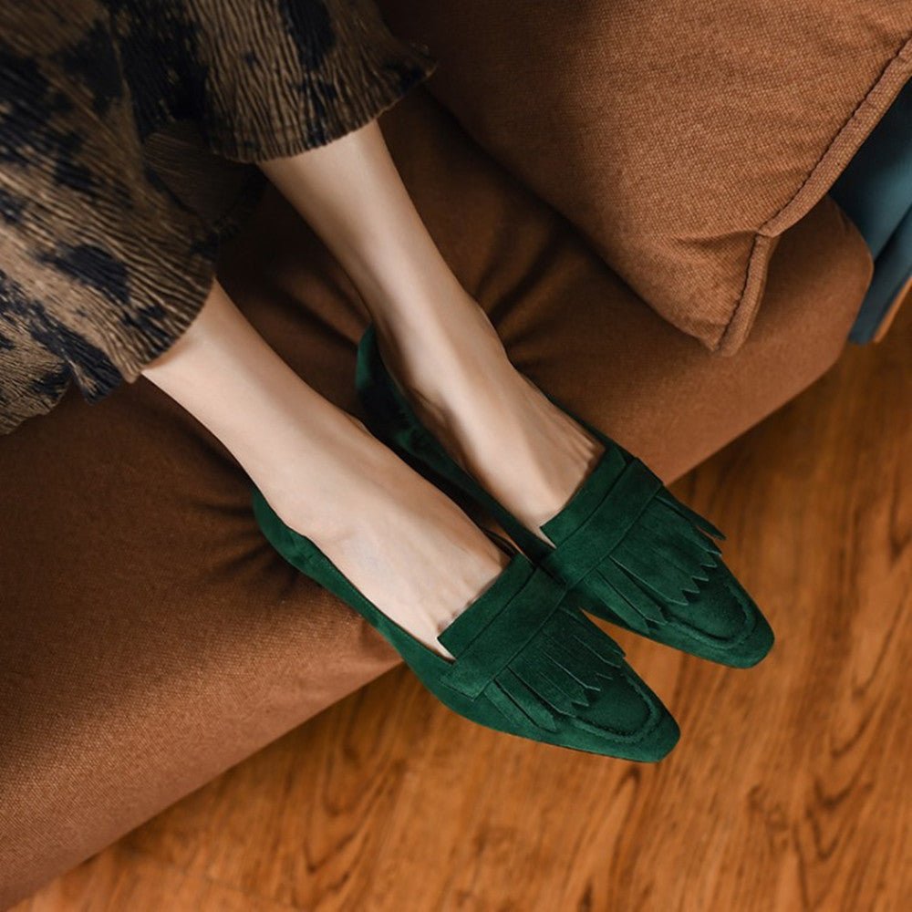 Chaussures femme à talons épais rétro, bouts carrés petits, avec pampilles - IVOIRART.COM