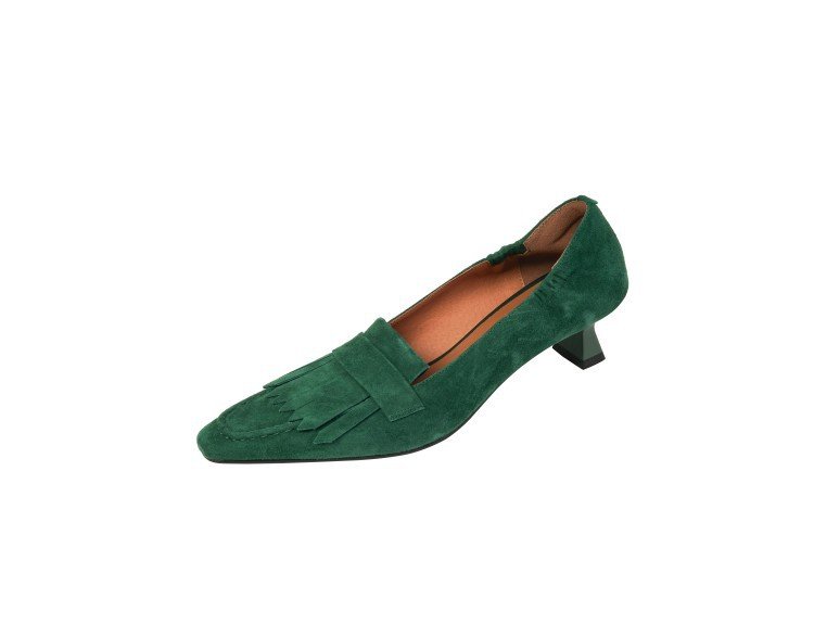 Chaussures femme à talons épais rétro, bouts carrés petits, avec pampilles - IVOIRART.COM